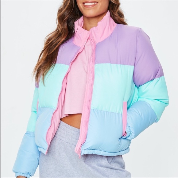 Jackets & Blazers - Pastel Color Block Puffer Jacket
